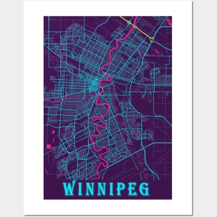 Winnipeg Neon City Map, Winnipeg Minimalist City Map Art Print Posters and Art